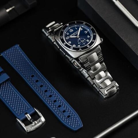 Briston Clubmaster Legend - Small Second - Steel - Navy Blue